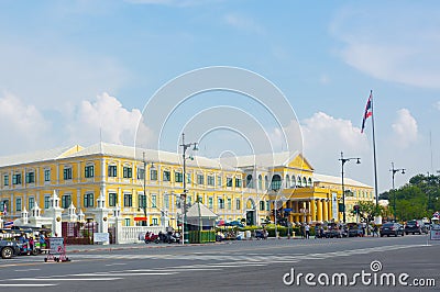 The facade yellow building of Ministry of Defence is a cabinet-level government department of the Kingdom of Thailand. Editorial Stock Photo