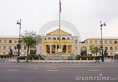 The facade yellow building of Ministry of Defence is a cabinet-level government department of the Kingdom of Thailand. Editorial Stock Photo