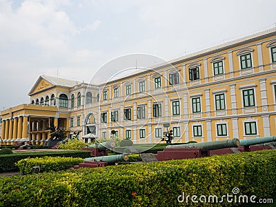 The facade yellow building of Ministry of Defence is a cabinet-level government department of the Kingdom of Thailand. Editorial Stock Photo