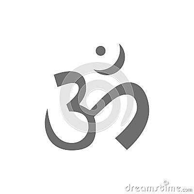 Om or Aum Indian sacred sound symbol, mantra grey icon. Vector Illustration