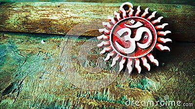 Om pendent on wood background and greeting Stock Photo