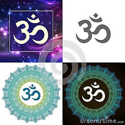 Om Symbol Of Hindu Deity God Shiva Set Vector Vector Illustration