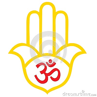 om symbol and humsa hand Stock Photo