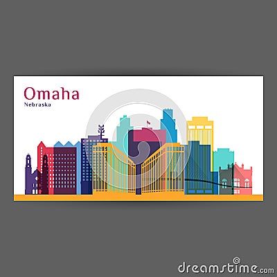 Omaha city, Nebraska architecture silhouette. Vector Illustration