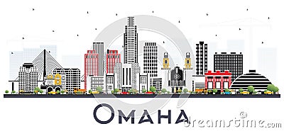 Omaha Nebraska City Skyline with Color Buildings Isolated on White Stock Photo