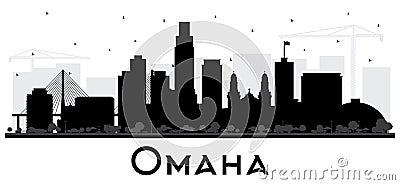 Omaha Nebraska City Skyline Silhouette with Black Buildings Isolated on White Stock Photo