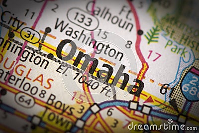 Omaha, Nebraska on map Stock Photo