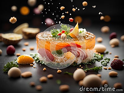 Omakase, Japanese cuisine, sushi roll, nigiri, and sashimi, cinematic advertising Stock Photo