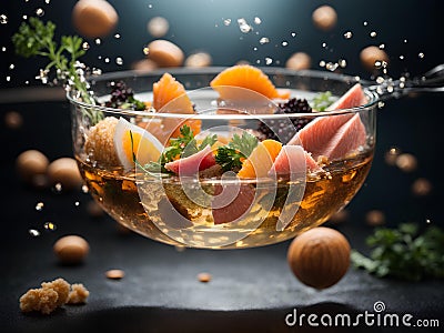 Omakase, Japanese cuisine, sushi roll, nigiri, and sashimi, cinematic advertising Stock Photo