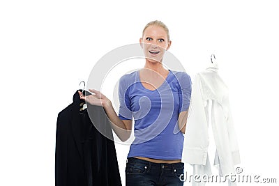 Oman in casual attire holding jacket and shirt Stock Photo