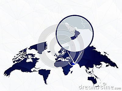 Oman detailed map highlighted on blue rounded World Map Vector Illustration