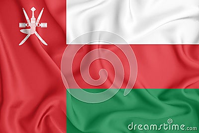 Oman flag in 3D, broad format, flowing with the breeze. three-dimensional rendering Cartoon Illustration