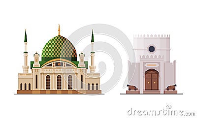 Oman Muscat City Historical Building and Landmarks Vector Set Vector Illustration