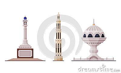 Oman Muscat City Historical Building and Landmarks Vector Set Vector Illustration