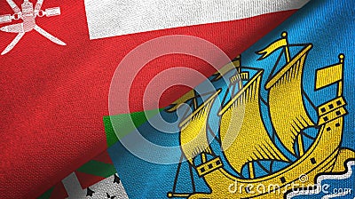 Oman and Saint Pierre and Miquelon two flags textile cloth, fabric texture Stock Photo