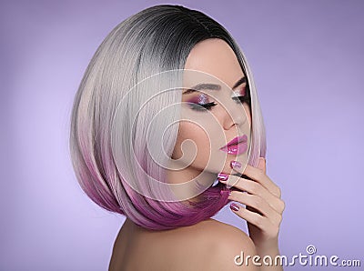 Ombre bob short hairstyle. Beautiful hair coloring woman. Trendy Stock Photo