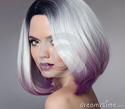 Ombre bob short hairstyle. Beautiful hair coloring woman. Trendy Stock Photo