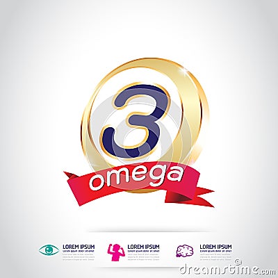 Omega Calcium and Vitamin for Kids Concept Logo Gold Kids Vector Illustration