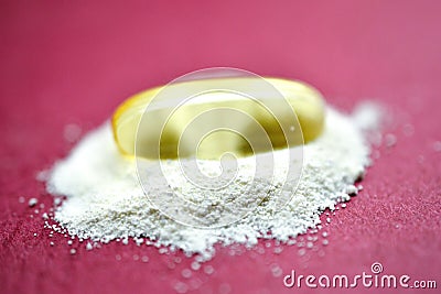 omega 3 capsule and healthy magnesium and calcium drink powder,healthcare supplements Stock Photo