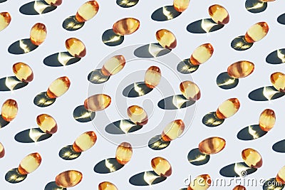 Omega 3 capsule pattern. Different pills. Medical horizontal banner Stock Photo
