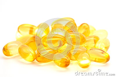 Omega 3 fish oil capsules isolated on a white background Stock Photo