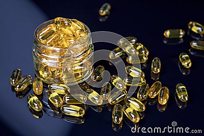 Omega Fish Oil Dietary Supplement In Jar Stock Photo