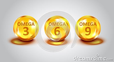 Omega 3, 6, 9 icon in flat style. Pill capsule vector illustration on white isolated background. Organic vitamin nutrient oil fish Vector Illustration