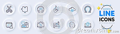 Omega, Scissors and Puzzle line icons for web app. Pictogram icon. Vector Vector Illustration