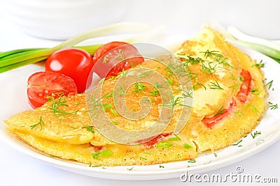 Omelet with herbs and vegetables Stock Photo