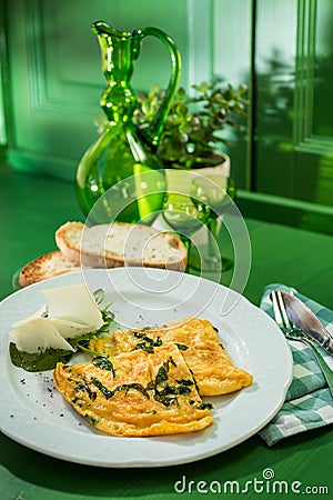 Omelette breakfast on a wood table Stock Photo