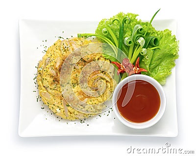 Omelette fried eggs pancake fusion Thai food style Stock Photo