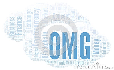 OMG or OmiseGO cryptocurrency coin word cloud. Stock Photo