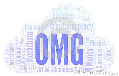 OMG or OmiseGO cryptocurrency coin word cloud. Stock Photo