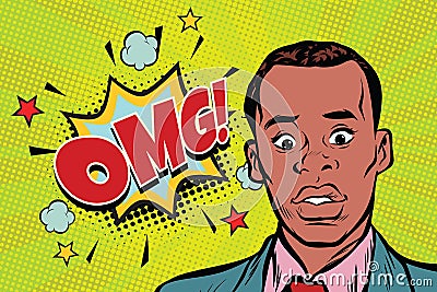 Omg pop art African man surprise illustration Vector Illustration