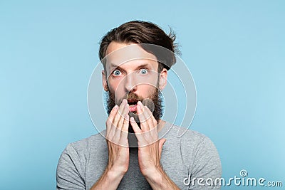 Omg shocked astounded man open mouth emotion Stock Photo