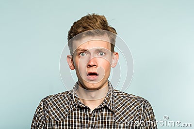 Omg unbelievable shock man open mouth emotion Stock Photo