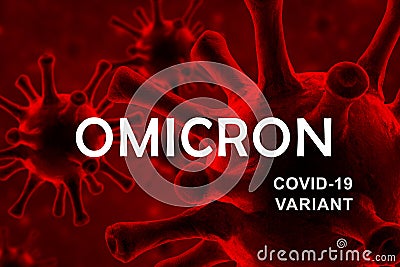 Omicron COVID-19 variant poster, dark banner with coronavirus germs Cartoon Illustration