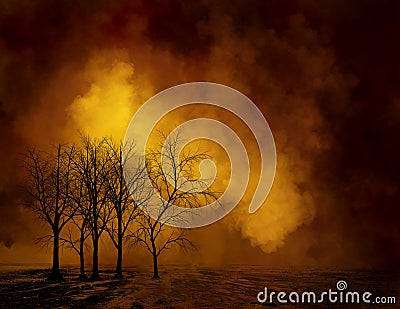 Ominous Dead Trees, Illustration Background Stock Photo