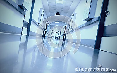 Ominous, eerie corridor in the hospital Stock Photo