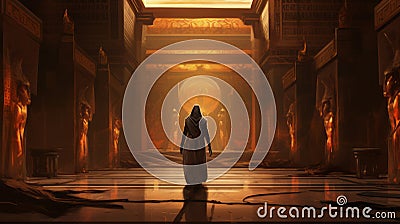 Ominous Egyptian Temple: Spatial Concept Art With Occultist Draftsman Stock Photo