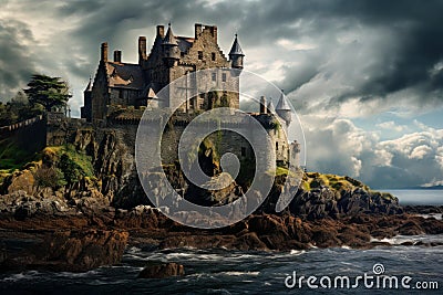 Ominous Scot scottish castle. Generate Ai Stock Photo