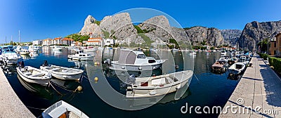 Omis. Panorama of the old fishing harbor on a sunny day. Stock Photo