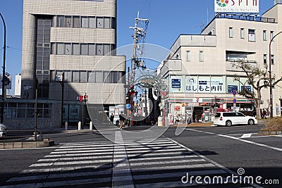 Omiya-dori, a busy street in Nara. Editorial Stock Photo