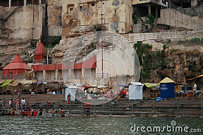 Omkareshwar Ghat at the banks of narmada river in india Editorial Stock Photo