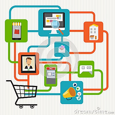 OMNI-Channel concept for digital marketing and online shopping.Illustration EPS10. Vector Illustration