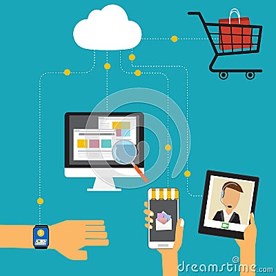 OMNI-Channel concept for digital marketing and online shopping.Illustration EPS10. Vector Illustration