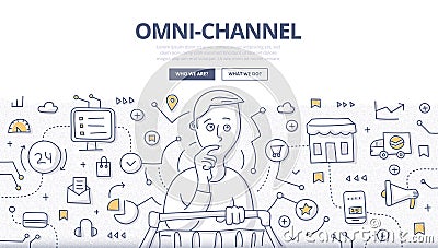 Omni-Channel Doodle Concept Vector Illustration