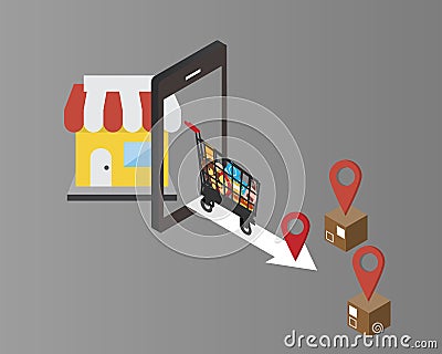 Omnichannel Inventory Management real-time with both online and offline stock and deliver to customer form many location Vector Illustration