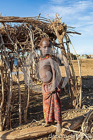 Dasanesh children in village, Omorate, Omo Valley, Ethiopia Editorial Stock Photo