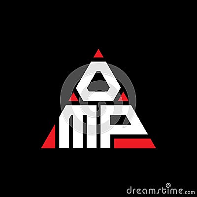 OMP triangle letter logo design with triangle shape. OMP triangle logo design monogram. OMP triangle vector logo template with red Vector Illustration